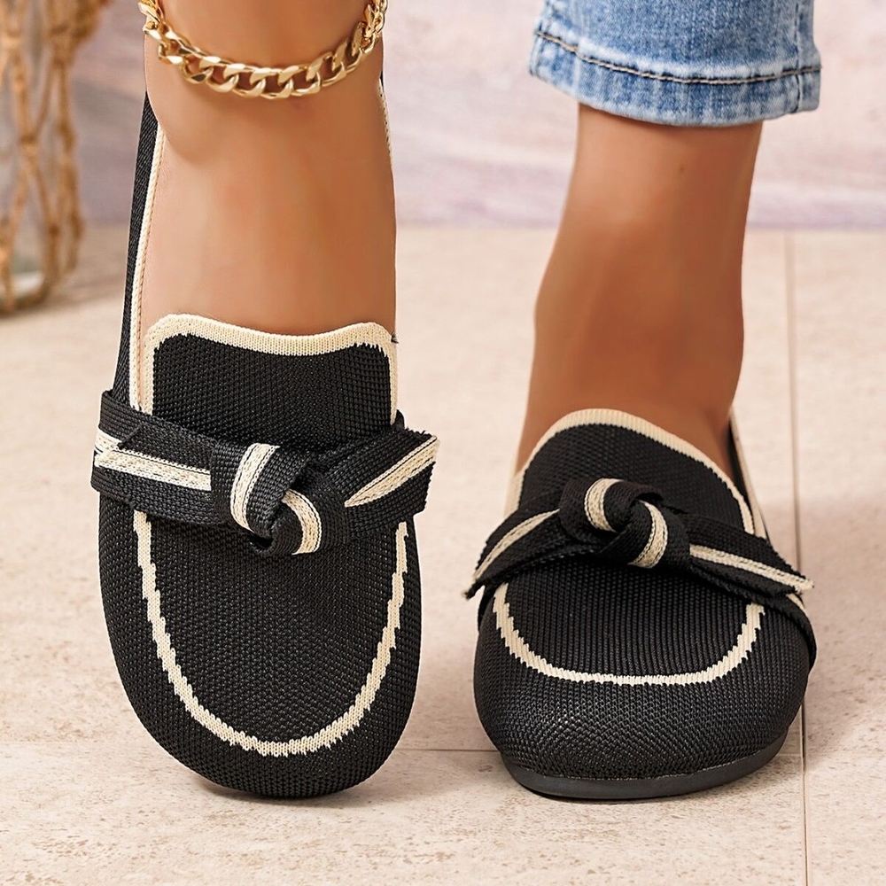Elegant Black and Cream Women's Slip-On Flat Loafers